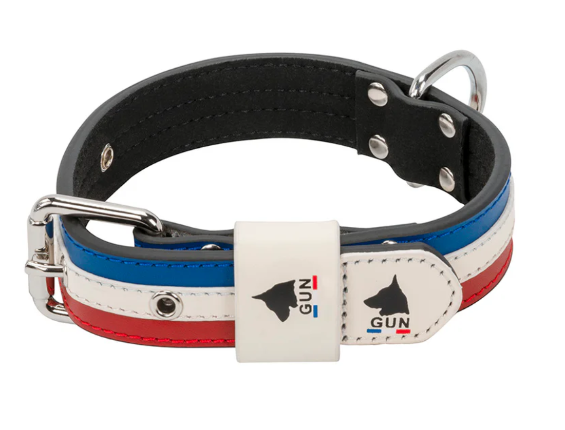 Collier pour chien - Bleu Blanc Rouge - Cuir