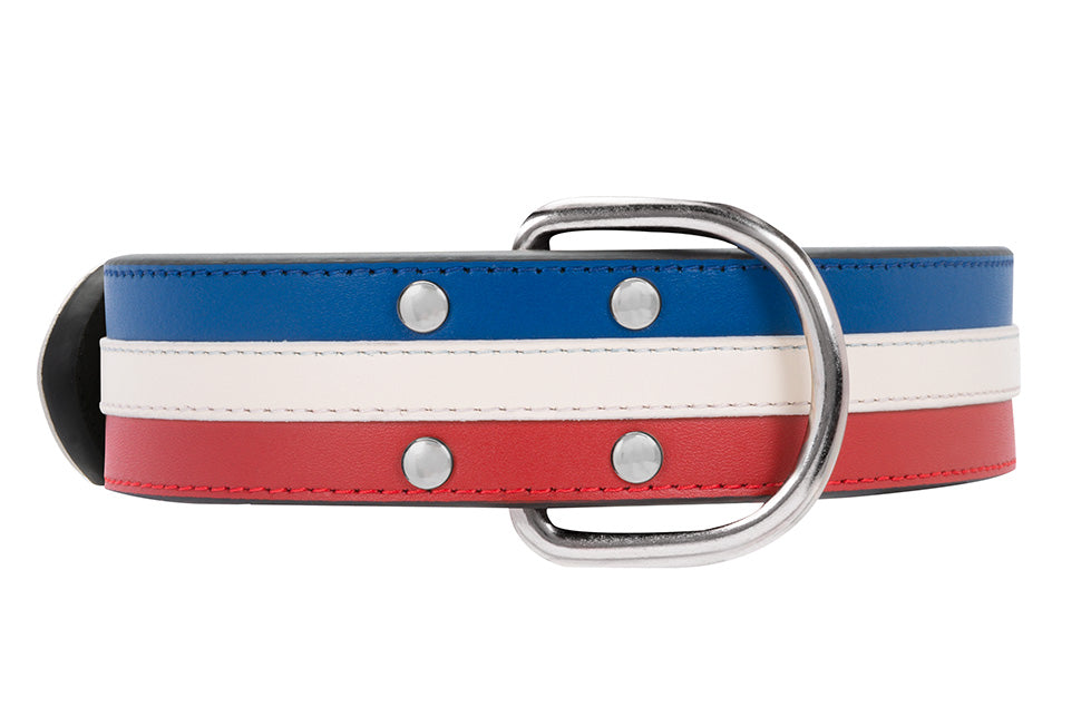 Collier Cuir Bleu Blanc Rouge GUN - BIG