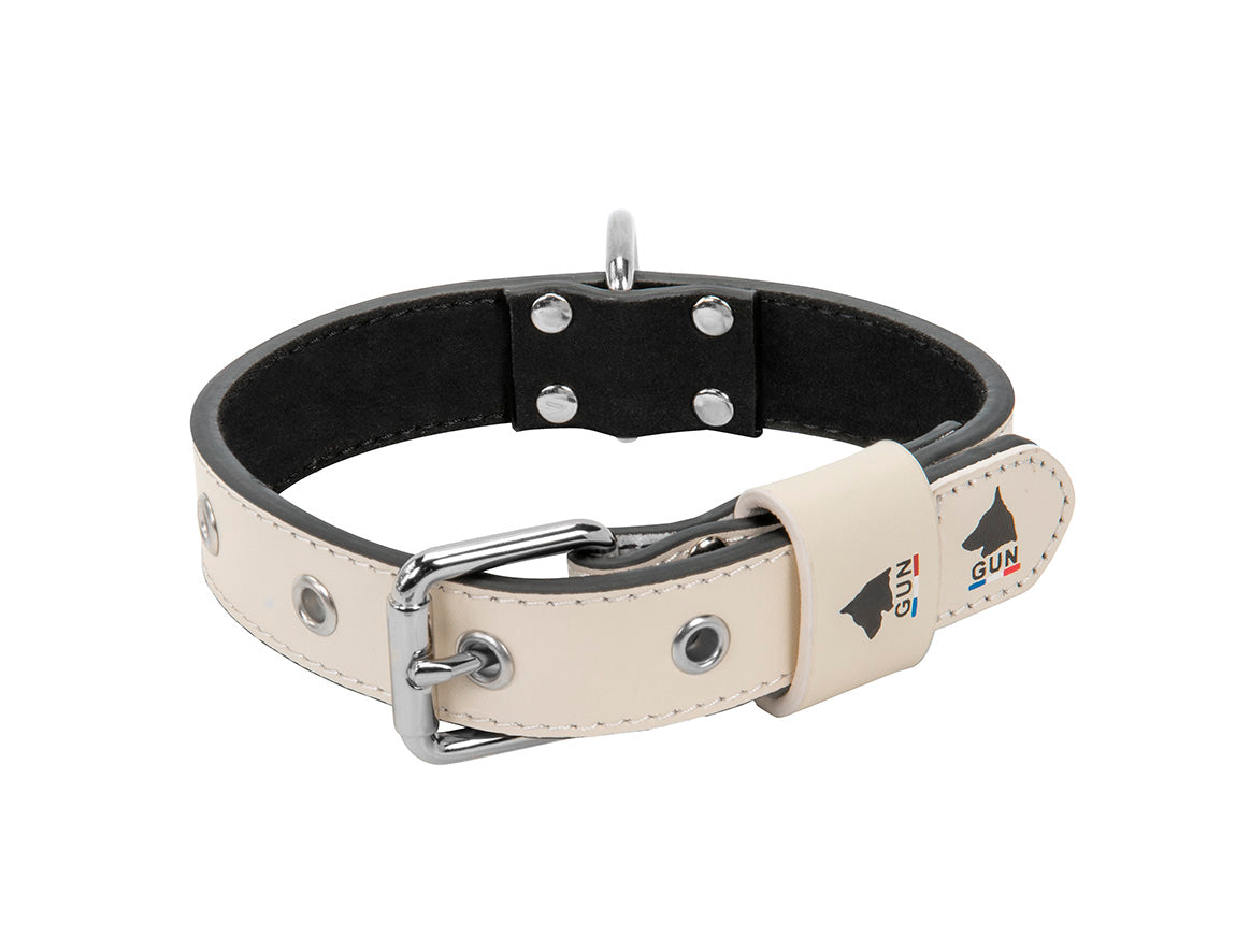 GUN White Leather Collar